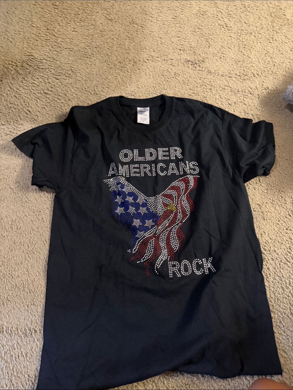 Gildan Black Short-Sleeve Tee with Rhinestone American Flag Eagle